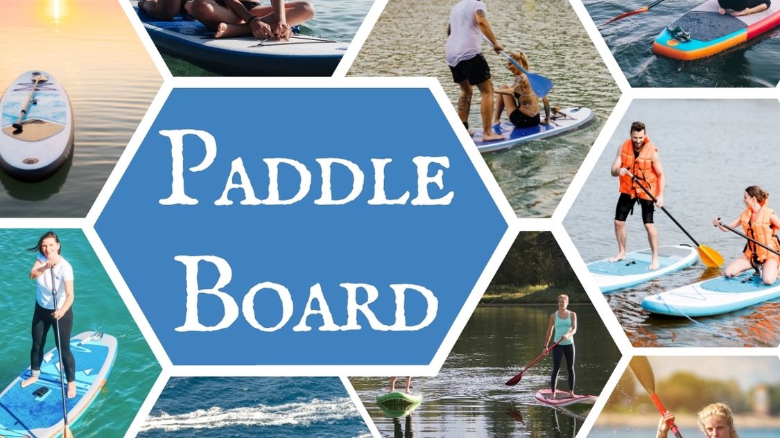 Billedet viser en Paddleboard-teambuilding-aktivitet, hvor deltagerne balancerer på stand-up paddleboards (SUP) på vandet. Aktiviteten kombinerer sjov, samarbejde og balanceudfordringer og er ideel til en udendørs oplevelse, der styrker teamets sammenhold.